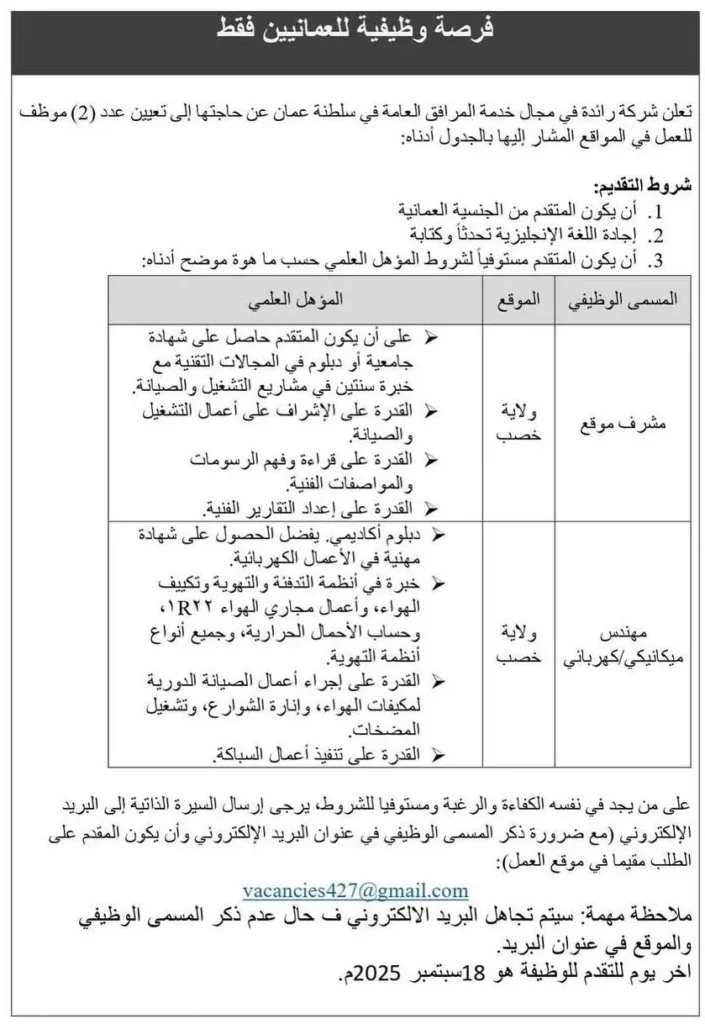 وظائف الصحف العمانية اليوم