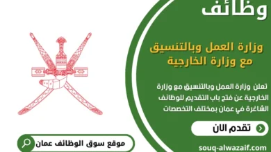 فرص عمل في وزارة العمل وبالتنسيق مع وزارة الخارجية في عمان