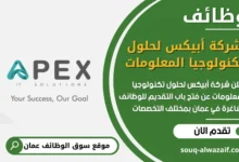 فرص عمل في شركة أبيكس لحلول تكنولوجيا المعلومات في عمان